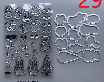 スクラップブッキング素材大量セット 29種類の動物のクリアスタンプと金属カッティングダイ。スクラップ