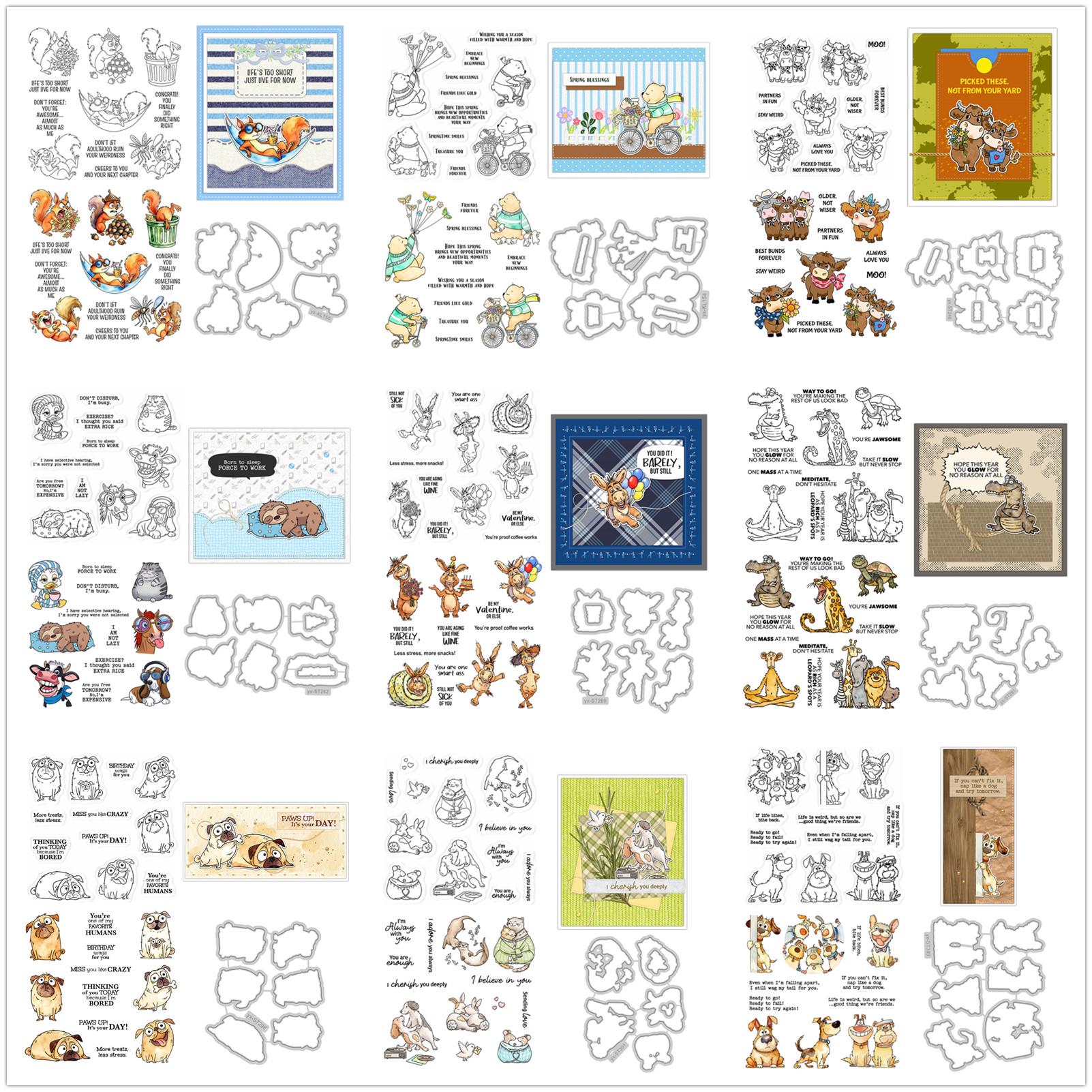 Dog Cat Cow Animals Clear Stamps and Die Cuts for Card Making DIY Metal ...