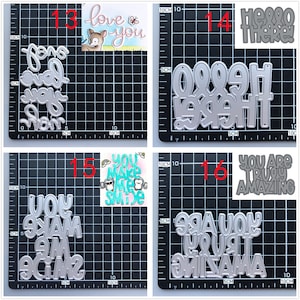 Pu&ograve; includere: Quattro stencil in metallo tagliati a morire per l'artigianato. Gli stencil presentano le parole "Love you", "Hello there", "You make me smile" e "You are truly amazing".