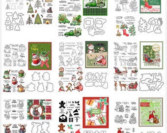 Sellos transparentes y troqueles navideños para hacer tarjetas. Juegos de troqueles de metal para scrapbooking. Sellos de silicona para tarjetas y decoración.