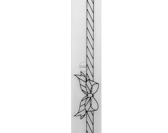 Op de afbeelding: Een transparante, rechthoekige stempel met een zwart-wit gestreept ontwerp en een zwarte strik aan de onderkant.