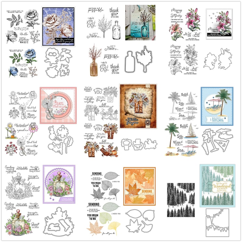 Flower Leaves Plants Clear Stamps and Die Cuts for Card Making DIY ...
