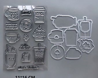 2022 NIEUWE koffiecake duidelijke stempels en metalen snijmatrijzen voor scrapbooking materiaal DIY papier reliëf stencils afdichtingen ambachten