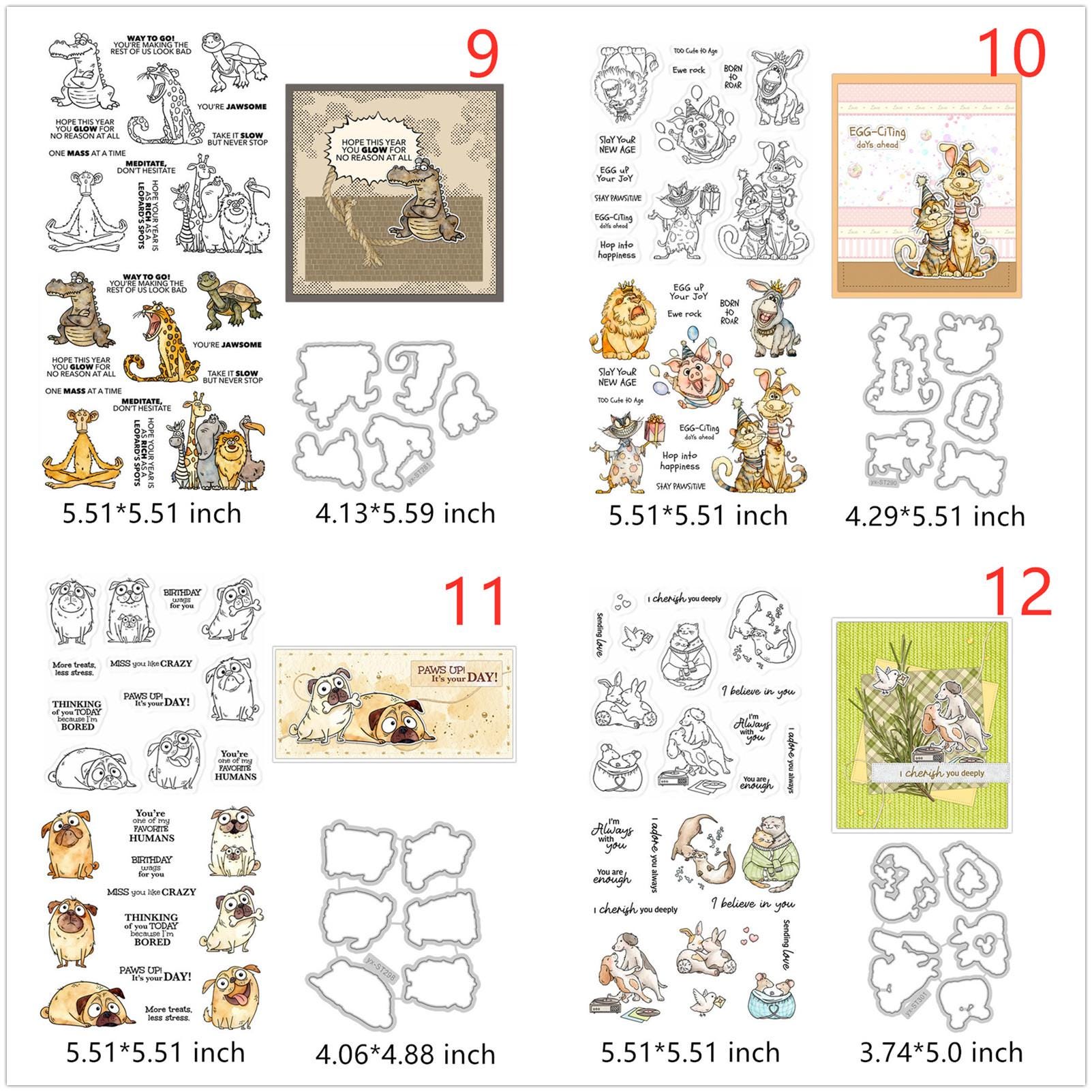 Dog Cat Cow Animals Clear Stamps and Die Cuts for Card Making DIY Metal ...