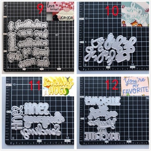 Pu&ograve; includere: Un set di 10 stencil in metallo tagliati al laser per l'artigianato. Gli stencil presentano varie frasi, tra cui "Sending Hugs", "Oh Baby", "You're My Favorite" e "The Family That Smiles Together".