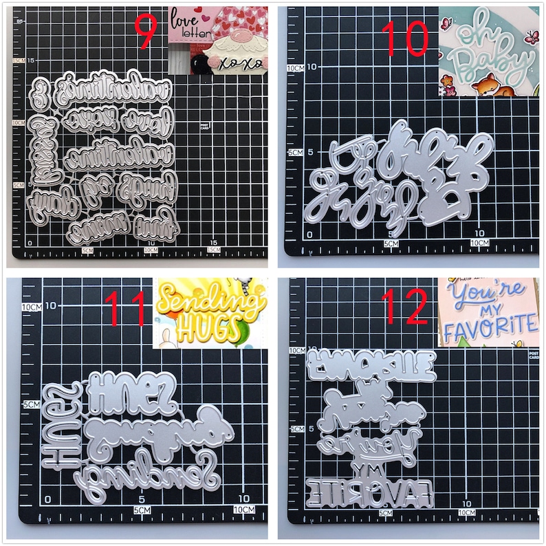 Pu&ograve; includere: Un set di 10 stencil in metallo tagliati al laser per l'artigianato. Gli stencil presentano varie frasi, tra cui "Sending Hugs", "Oh Baby", "You're My Favorite" e "The Family That Smiles Together".