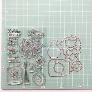 Dzixy Vase Goldfish Clear Stamps and Metal Cutting Dies for Card Making ...