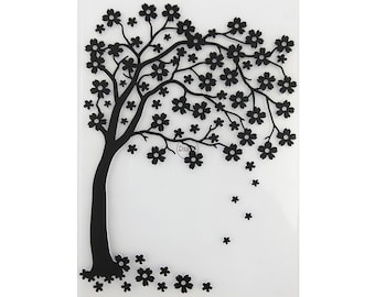 2023 NYA Blommande Träd Bakgrund Präglingsmappar för Scrapbooking Pappersalbumkort Tillverkningsmaterial 3D Plastschabloner Hantverk