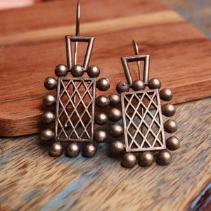 German Silver Bead Border Earrings