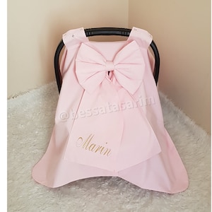 Light Baby Pink Car Seat Cover Baby Girl , Car Seat Canopy Baby Girl , Personalized Girl Baby Shower Gift , Gold Name Embroidery