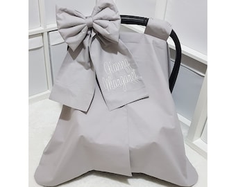 Personligt grått bilbarnstolsöverdrag flicka och pojke, anpassat bilbarnstolssufflett pojke och flicka, babyshowerpresent pojke och flicka