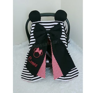 Minnie Mouse Baby Car Seat Cover Girl / Personalized Disney Baby Car Seat Canopy Girl / Girl Baby Shower Gift / Black and Red Colors