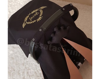 Black and Cappuccino Baby Car Seat Cover Boy , Personalized Carseat Canopy Baby Boy , Gold Name Embroidery , Custom Baby Shower Gift for Boy