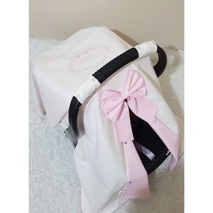 Light Cream and Light Baby Pink Baby Carseat Cover Girl , Personalized Car Seat Canopy Baby Girl with Embroidery , Baby Shower Gift for Girl