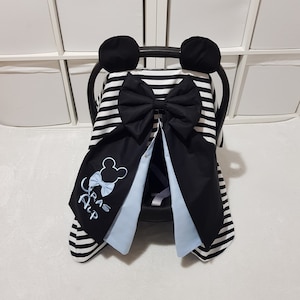 Mickey Mouse Car Seat Cover Baby Boy, Personalizado negro y azul bebé Carseat Canopy Boy, Regalo personalizado de baby shower para niño