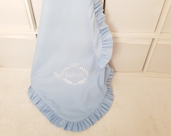 Custom Baby Blanket with Ruffle / Personalized Baby Girl&Boy Blanket / %100 Organic Cotton Poplin Fabric / Baby Shower Gift for Girl and Boy