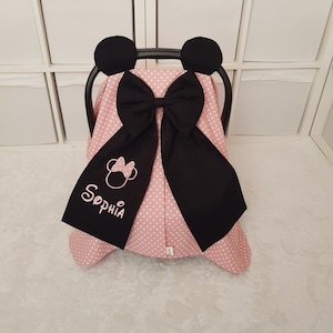 Minnie Maus Modell Auto Sitzbezug Mädchen, Autositzbezug Baby Mädchen / Schwarz und Rosa Farben Baby Autositz Baldachin Mädchen, Mädchen Babyparty Geschenk