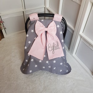 Personalisierte Baby Autositzbezug Mädchen / Personalisierte Baby Autositz Baldachin Mädchen / Grau und Hellrosa Farben / Baby Shower Geschenk für Mädchen