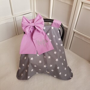 Personalized Baby Car Seat Cover Girl , Baby Car Seat Canopy Girl , Dark Gray and Lavender Colors , Baby Shower Gift for Baby Girl