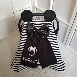 Minnie Mouse Model Light Baby Pink Baby Car Seat Cover Girl , Baby Car Seat Canopy Girl with Sequin Bow , Girl Baby Shower Gift
