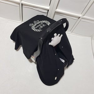 Black Baby Car Seat Cover Boy , Personalized Carseat Canopy Baby Boy with Gray Name Embroidery and Crown , Boy Baby Shower Gift