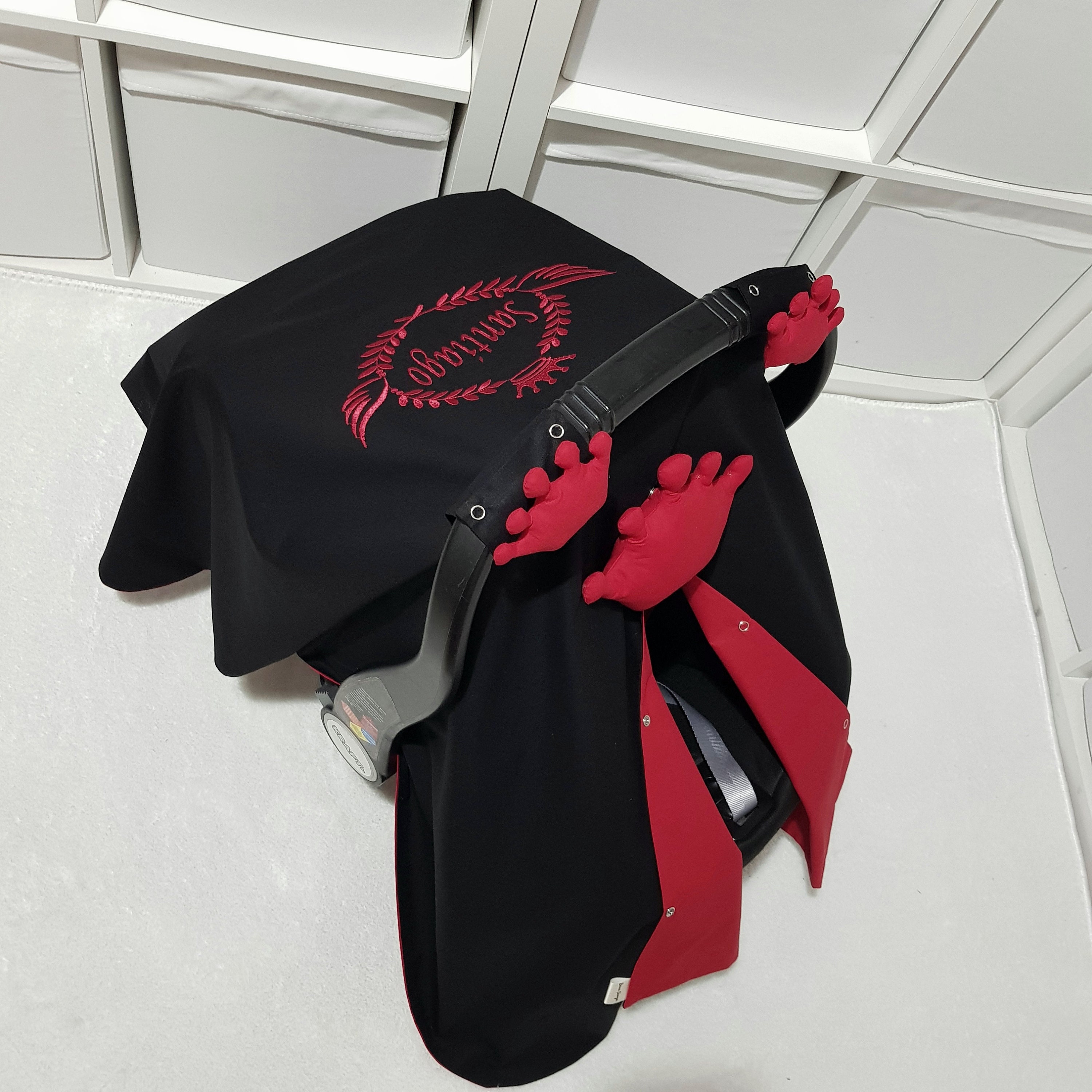 Black and Red Baby Car Seat Cover Boy , Personalized Car Seat Canopy Baby Boy with Red Embroidery and 3 Crowns , Baby Shower Gift for Boy