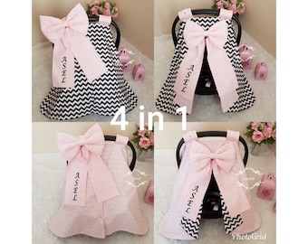 Light Baby Pink 2 Sided Car Seat Cover Baby Girl , Custom Carseat Canopy Cover Girl , Baby Shower Gift for Baby Girl , % 100 Organic Cotton