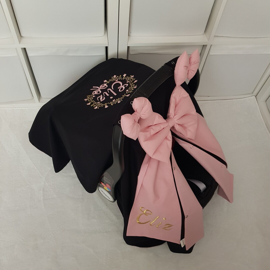 Black and Blush Pink Baby Car Seat Cover Girl , Carseat Canopy Cover
