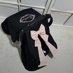 Black and Blush Pink Baby Carseat Cover Girl , Personalized Car Seat Canopy Baby Girl , Name Embroidery , Baby Shower Gift for Baby Girl