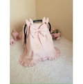 Blush Pink Custom Baby Carseat Cover Girl with Ruffle and Gold Name Embroidery , Personalized Baby Carseat Canopy Girl with 3 Bows product logo