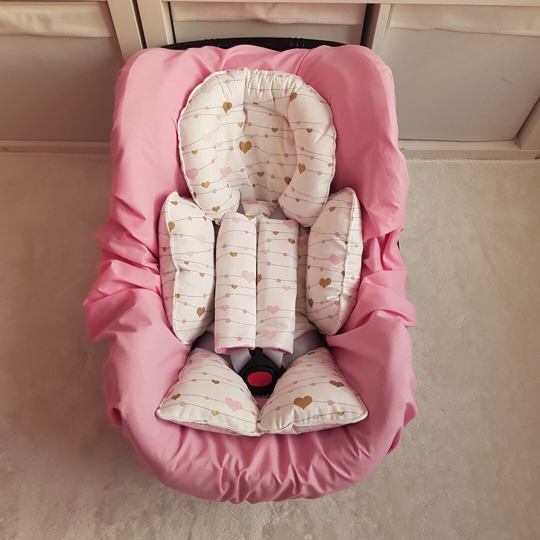 Pink Color Girl Baby Car Seat Canopy Cover Set , Baby Carseat Head and