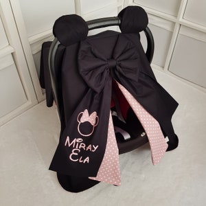 Minnie Maus Schwarz und Pink Polka Dot Baby Auto Sitzbezug Mädchen mit Name Stickerei, personalisierte Disney Carseat Cover Baby Mädchen mit Schleife