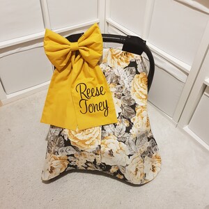Floral Baby Car Seat Cover Girl / Personalized Car Seat Cover Baby Girl / Black and Mustard Yellow Colors / Baby Shower Gift for Baby Girl