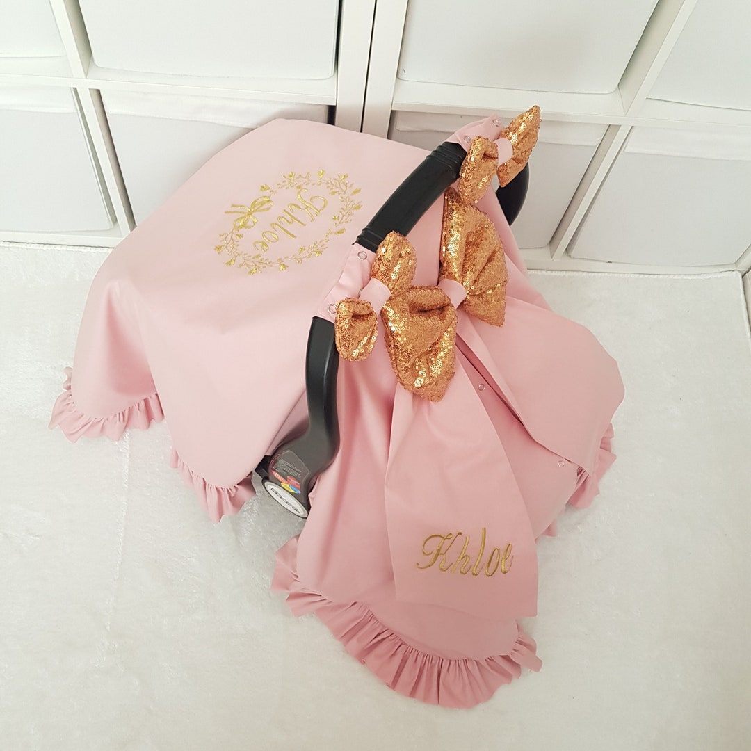 Blush Pink Baby Car Seat Cover Girl With Ruffle , Custom Baby Carseat