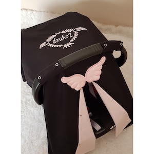 Black and Light Baby Pink Car Seat Cover Baby Girl , Personalized Baby Carseat Canopy Girl with Pink Name Embroidery , Girl Baby Shower Gift