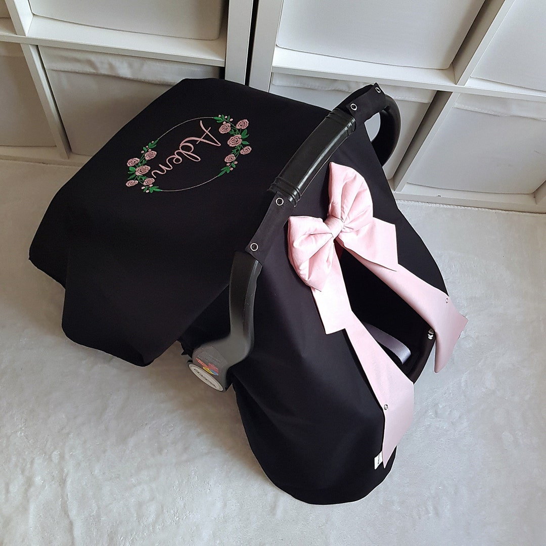 Black Pink Rose Flower Print Pet Car Seat Cover main image 1