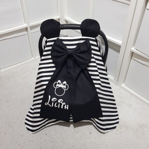 Minnie Mouse Baby Carseat Cover Girl / Disney Carseat Cover Girl / Baby Shower Gift for Baby Girl Carseat Canopy / Black and White Colors