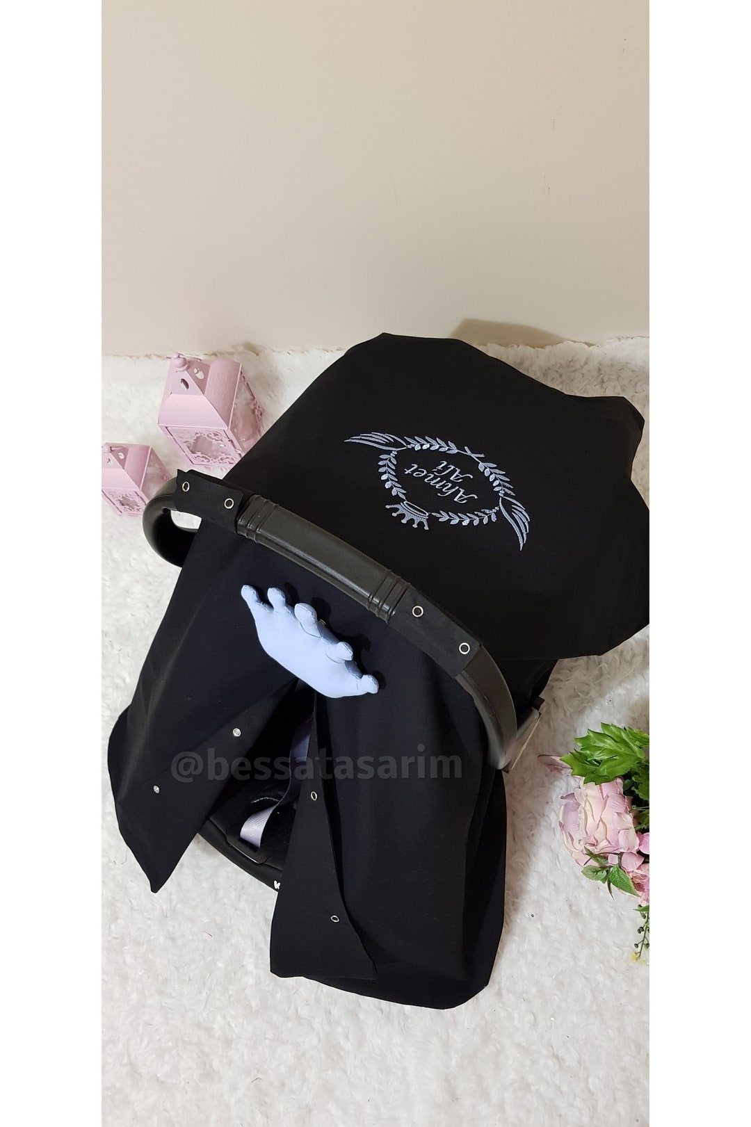 Baby Car Seat Cover Boy , Car Seat Canopy Baby Boy , Black and Blue