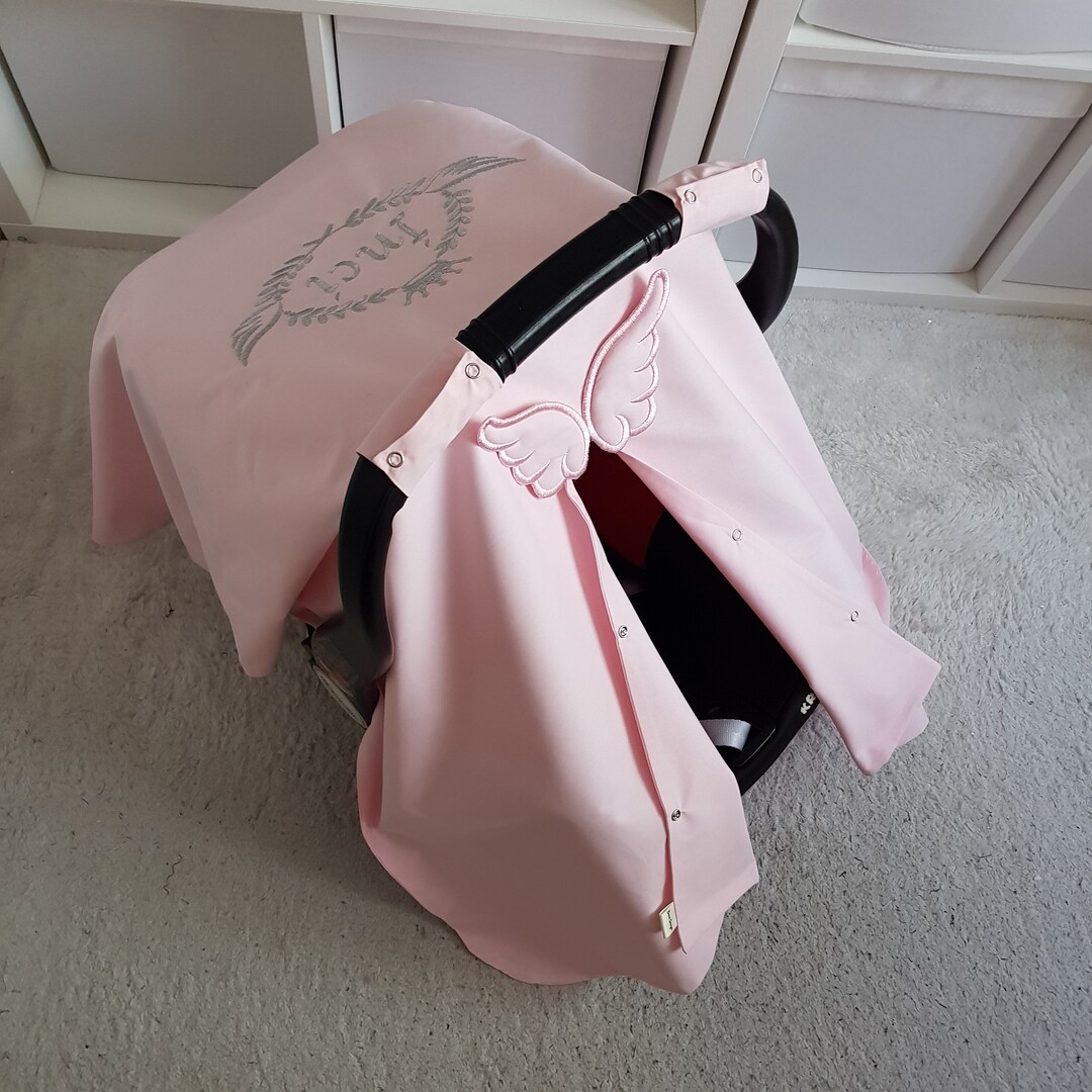 Light Baby Pink Baby Car Seat Cover Girl With Silver Name Etsy