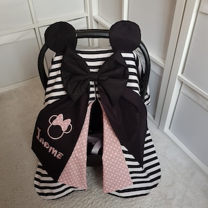 Minnie Mouse Baby Car Seat Cover Girl , Custom Baby Carseat Canopy Girl / Girl Baby Shower Gift / %100 Organic Cotton