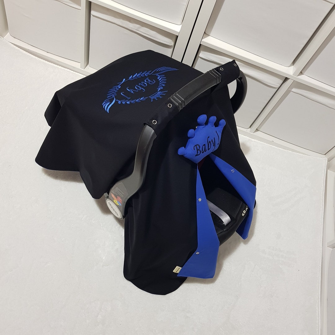 Black and Royal Blue Baby Car Seat Cover Boy , Custom Baby Car Seat