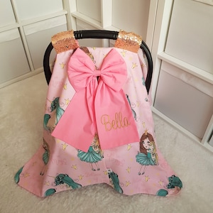 Customized Baby Car Seat Canopy Girl / Personalized Baby Car Seat Cover Girl / Girl Baby Shower Gift / Pink Color