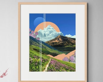Wildflower Trail print, Crested Butte art, Colorado art, Collage art print, Surreal art, Mountain wall art