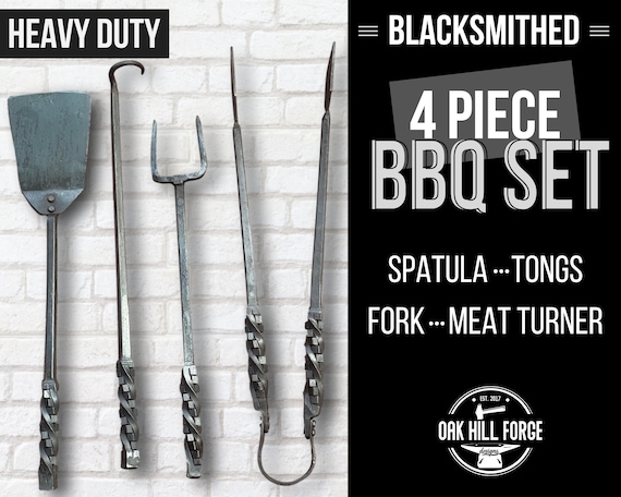 BBQ-AID 3 Piece Grill Set Accessories Tongs, Spatula & Fork Utensils Heavy