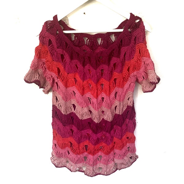 Ladies Vintage Crotchety Jumper Funky Colourblock Retro Small UK Size 10