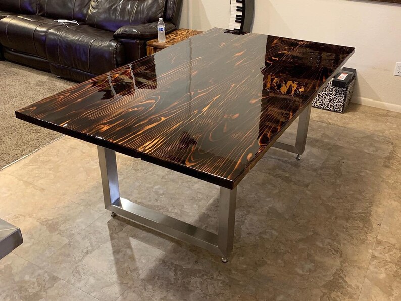 Stainless / Charred Redwood Bartop Epoxy Table Etsy