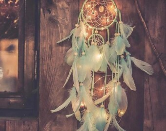 To Dream Again handmade beaded necklace gender neutral 19 long dream catcher Native American First Nations dreams visions twilight night