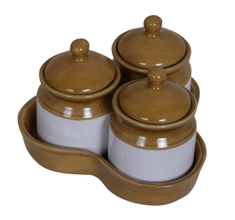 Ceramic Food Storage Container With Lid & Tray Set of 3 Etsy