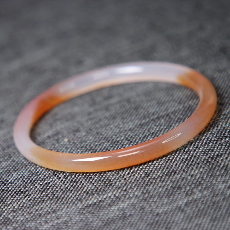Chalcedony Bangle Bracelet 60MM Certificated Ice Translucent Orange Gradient Agate Bangle Thin Jingle Bangle Carved Unique Gift for Her
