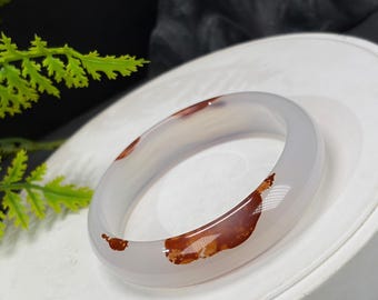 Brazalete de ágata blanca: 59 mm, flores flotantes translúcidas de color hielo.